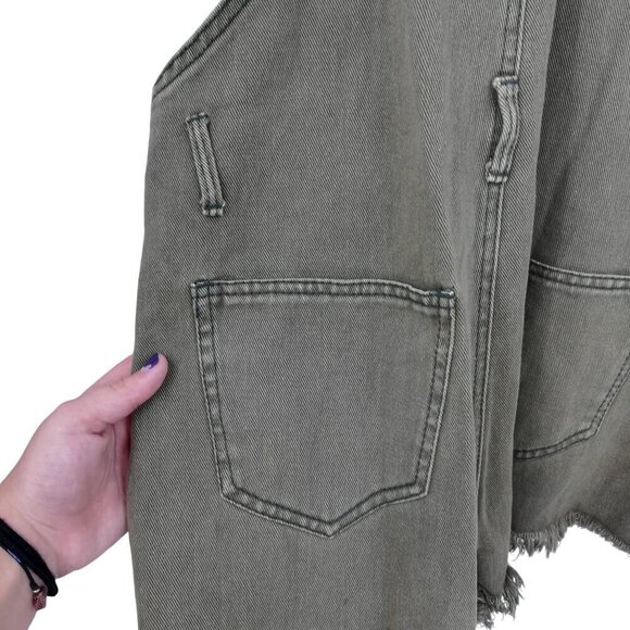 Brandy Melville Army Military Green Overalls Shortalls Shorts Size M Frayed Raw - Picture 10 of 14